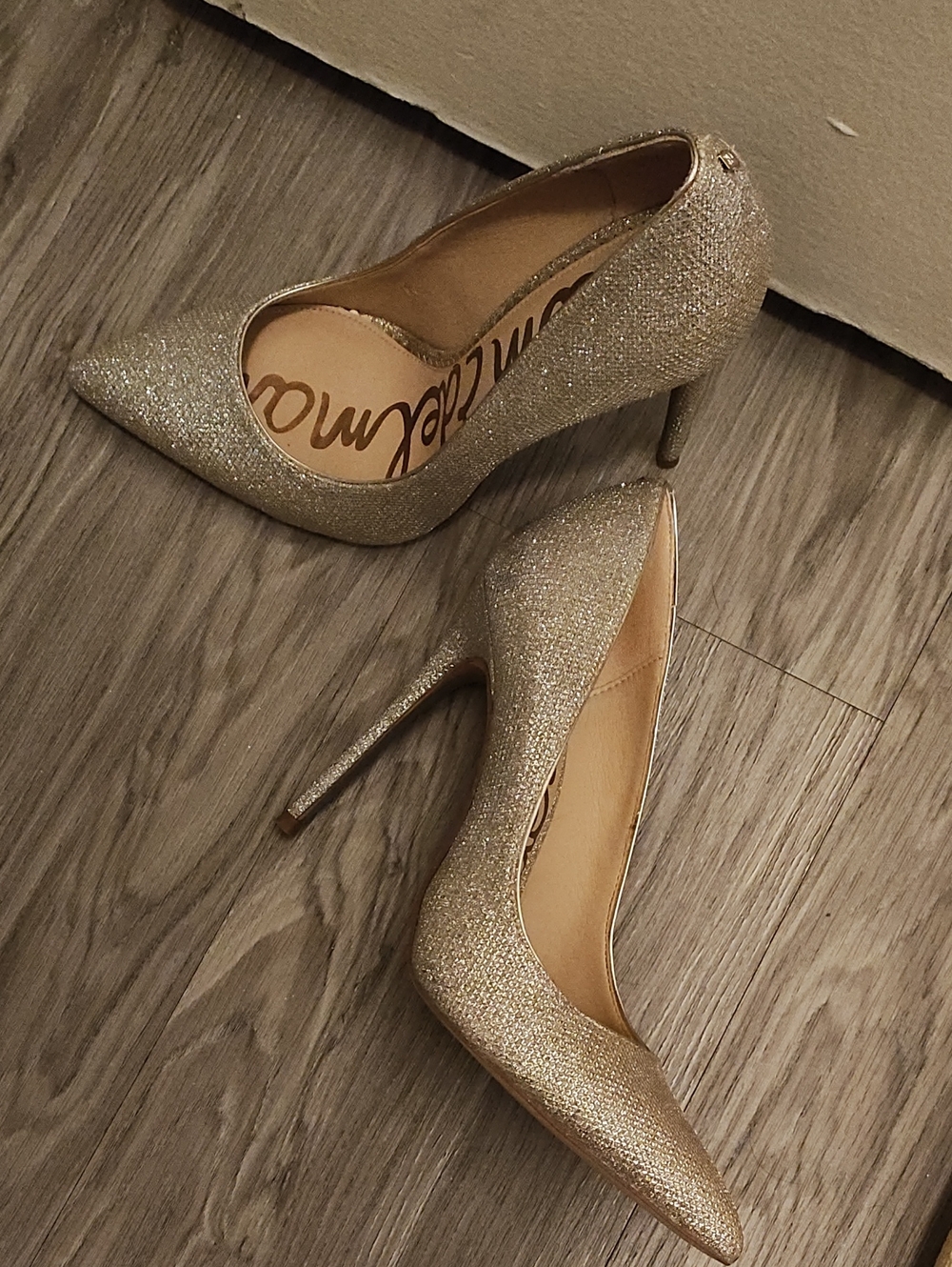 Sam Edelman Gold Glitter Pointed Toe Stilettos